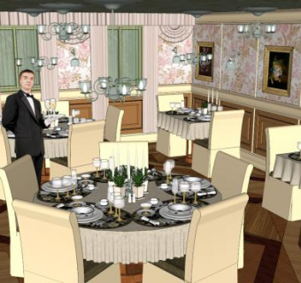 现代美食正式餐厅SU模型下载_sketchup草图大师SKP模型