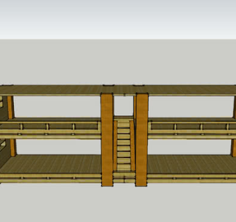 并联双层木制4人床SU模型下载_sketchup草图大师SKP模型