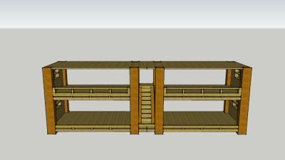 并联双层木制4人床SU模型下载_sketchup草图大师SKP模型