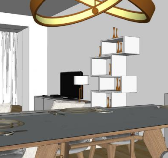 现代公寓餐桌餐厅SU模型下载_sketchup草图大师SKP模型