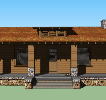 砖基木板平房SU模型下载_sketchup草图大师SKP模型