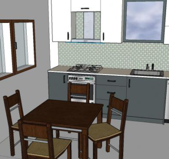 现代L型厨房家中餐厅SU模型下载_sketchup草图大师SKP模型