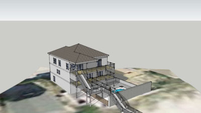 现代三层住宅附带泳池SU模型下载_sketchup草图大师SKP模型