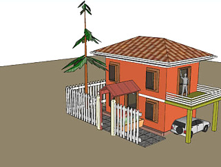 <em>围栏</em>庭院双层住宅SU模型下载_sketchup草图大师SKP模型