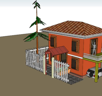 围栏庭院双层住宅SU模型下载_sketchup草图大师SKP模型