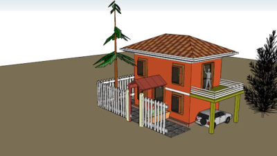 围栏庭院双层住宅SU模型下载_sketchup草图大师SKP模型