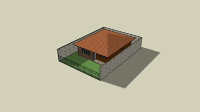 牧场风格围院住宅SU模型下载_sketchup草图大师SKP模型