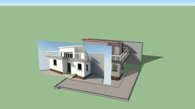 小户型双层露台住宅SU模型下载_sketchup草图大师SKP模型