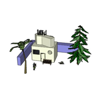 简易庭院围墙民宅SU模型下载_sketchup草图大师SKP模型