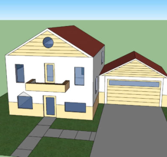 阁楼房屋前院车库SU模型下载_sketchup草图大师SKP模型