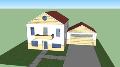 阁楼房屋前院车库SU模型下载_sketchup草图大师SKP模型