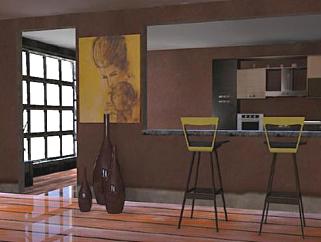 现代室内家居黄色厨房SU模型下载_sketchup草图大师SKP模型