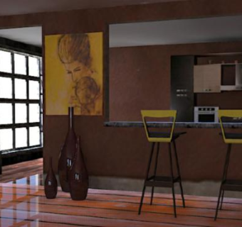 现代室内家居黄色厨房SU模型下载_sketchup草图大师SKP模型