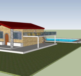 大露台住宅泳池SU模型下载_sketchup草图大师SKP模型