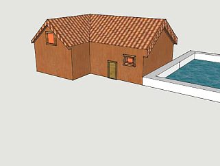 <em>简易木屋</em>和泳池SU模型下载_sketchup草图大师SKP模型