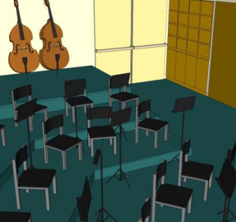 音乐乐队房间SU模型下载_sketchup草图大师SKP模型