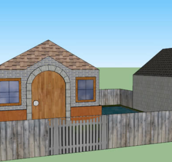 木围栏的车库民居SU模型下载_sketchup草图大师SKP模型