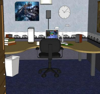 现代计算机房间SU模型下载_sketchup草图大师SKP模型