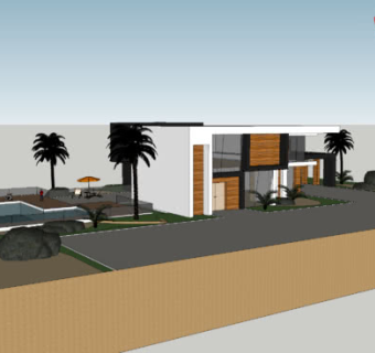 现代别墅泳池休闲区SU模型下载_sketchup草图大师SKP模型