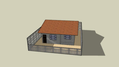 围栏中的简易平房SU模型下载_sketchup草图大师SKP模型