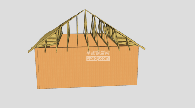 简易的木构架房屋SU模型下载_sketchup草图大师SKP模型