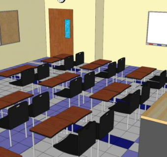 现代课堂室内教室SU模型下载_sketchup草图大师SKP模型