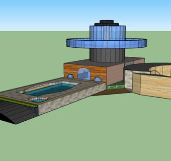 带有游泳池的简单现代住宅SU模型下载_sketchup草图大师SKP模型