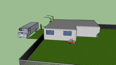 简易现代房屋和卡车SU模型下载_sketchup草图大师SKP模型