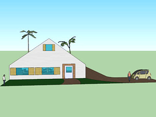 有<em>汽车</em>和游泳池的<em>简单</em>房子SU模型下载_sketchup草图...