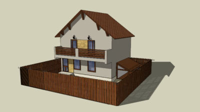 带庭院的现代住宅SU模型下载_sketchup草图大师SKP模型