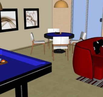 简约娱乐游戏室装修SU模型下载_sketchup草图大师SKP模型