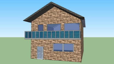 石砖阳台房屋SU模型下载_sketchup草图大师SKP模型