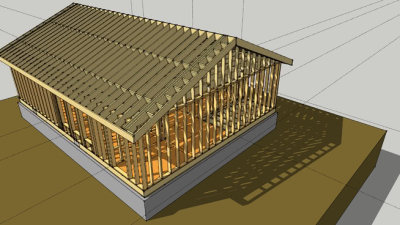 木构架房屋外观SU模型下载_sketchup草图大师SKP模型