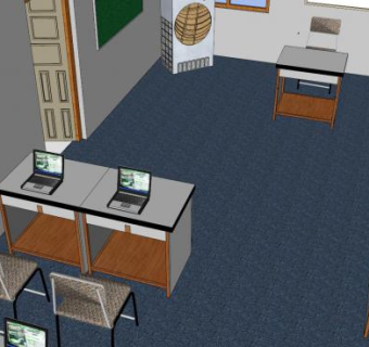 现代教室课堂装修SU模型下载_sketchup草图大师SKP模型