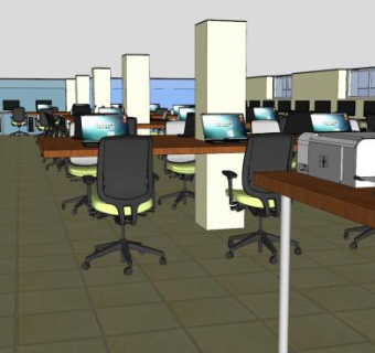现代计算机中心教室SU模型下载_sketchup草图大师SKP模型