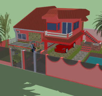 独户住宅庭院房屋泳池设计SU模型下载_sketchup草图大师SKP模型