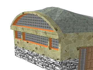 拱型屋顶石屋住宅SU模型下载_sketchup草图大师SKP模型