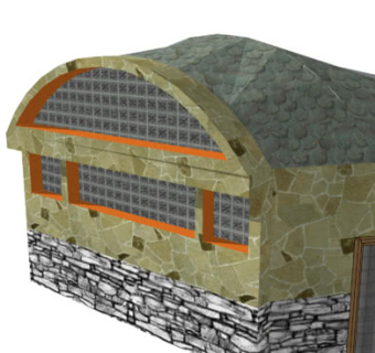 拱型屋顶石屋住宅SU模型下载_sketchup草图大师SKP模型