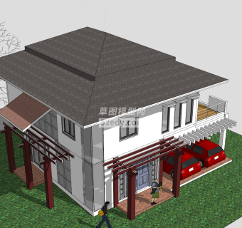 当代独栋车库住宅SU模型下载_sketchup草图大师SKP模型