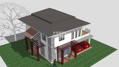 当代独栋车库住宅SU模型下载_sketchup草图大师SKP模型