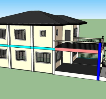 独栋大露台凉棚双层住宅SU模型下载_sketchup草图大师SKP模型
