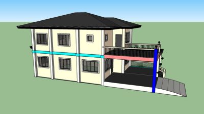 独栋大露台凉棚双层住宅SU模型下载_sketchup草图大师SKP模型