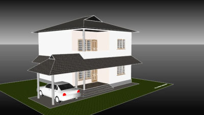 现代车棚住宅建筑SU模型下载_sketchup草图大师SKP模型