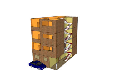 乡镇多层排房住宅SU模型下载_sketchup草图大师SKP模型