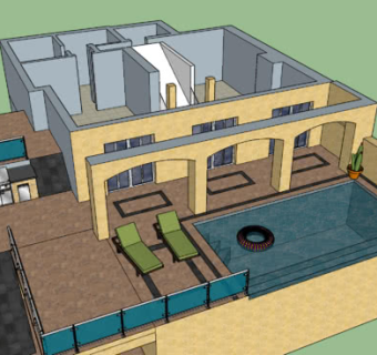 房屋阳台露台上的泳池SU模型下载_sketchup草图大师SKP模型