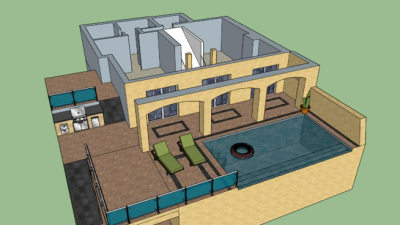 房屋阳台露台上的泳池SU模型下载_sketchup草图大师SKP模型