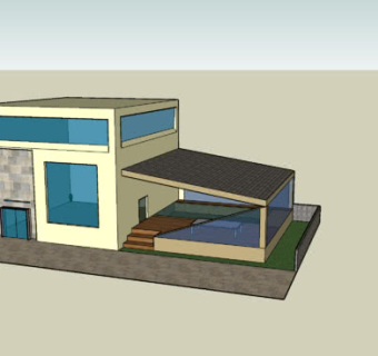 有游泳池的简单房子SU模型下载_sketchup草图大师SKP模型