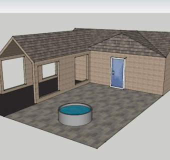 简易房屋和小型泳池SU模型下载_sketchup草图大师SKP模型