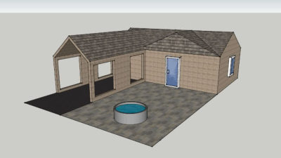 简易房屋和小型泳池SU模型下载_sketchup草图大师SKP模型