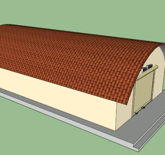 拱形卷帘门仓库建筑SU模型下载_sketchup草图大师SKP模型